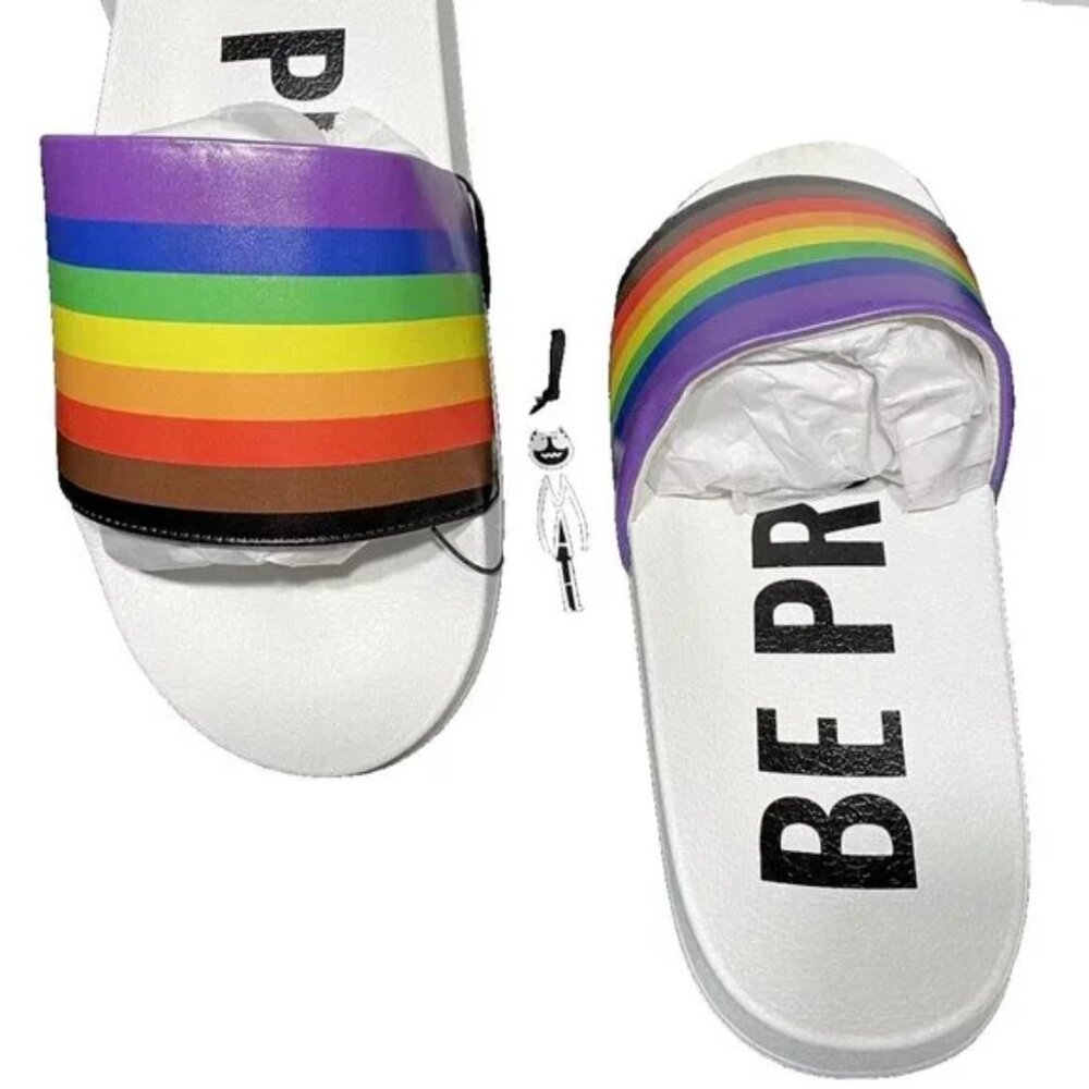 MAH NWT  LGBTQ BE PROUD flip flop THONG SANDAL Men Sz 10 Women Sz 12 POOL WOW !
